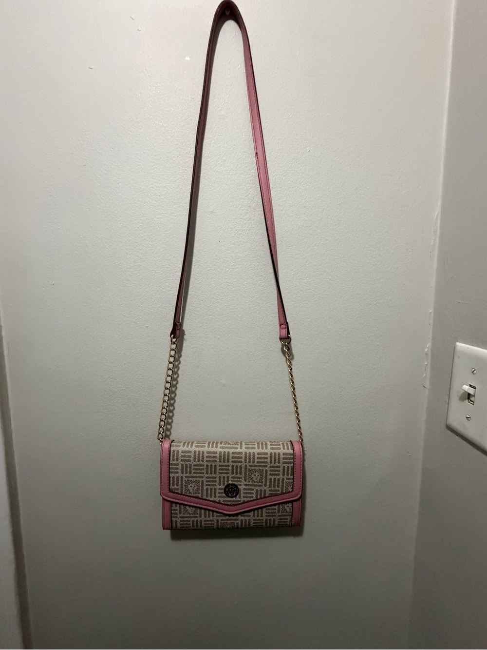 Pink Patterned Crossbody Bag with Chain Strap